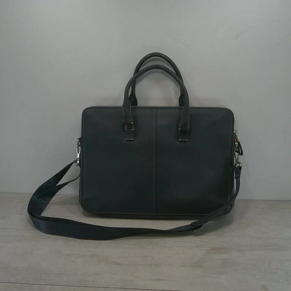 BOSTANTEN Briefcase Leather Laptop Bag Lawyer Business Vintage True Navy Slim